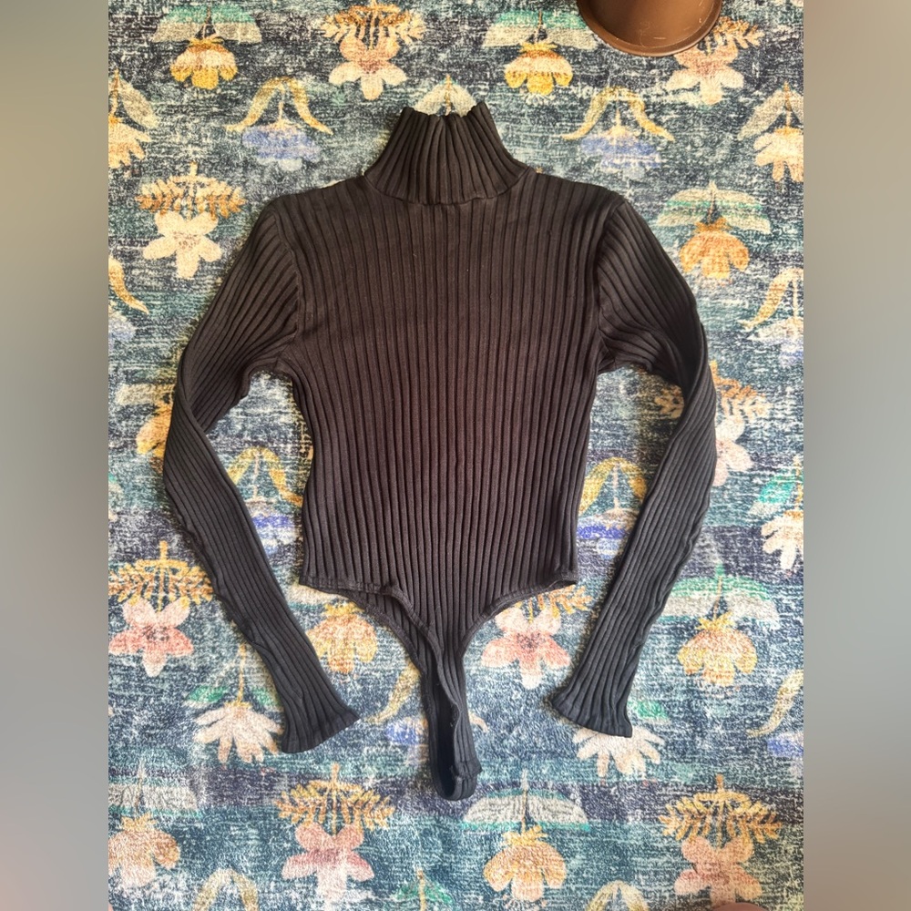 Wayne Rogers Silk Blend Ribbed Mock Neck Long-Sleeve Bodysuit - Black